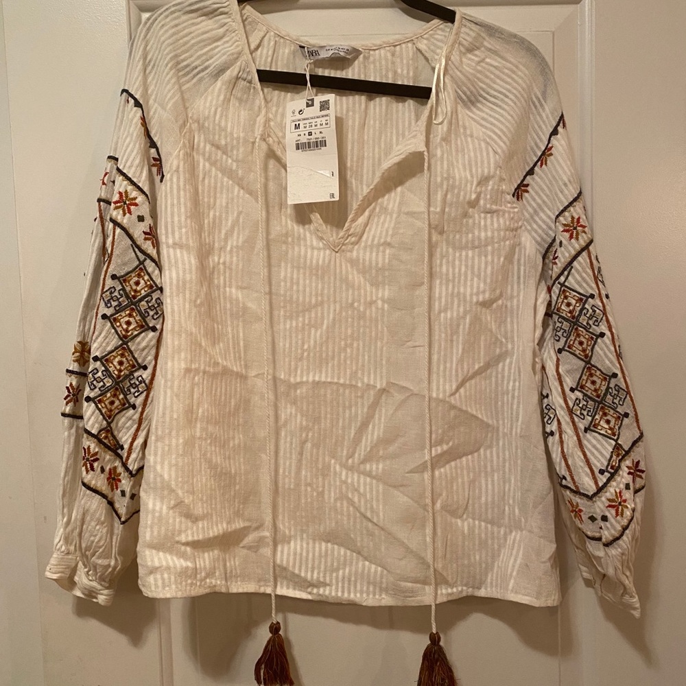 Zara embroidered sleeve top